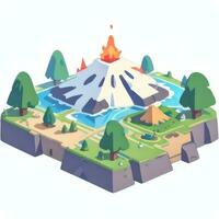 AI generated Isometric 3D Volcano on Island Icon Clip Art Sticker Decoration Simple Background photo