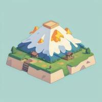 AI generated Isometric 3D Volcano on Island Icon Clip Art Sticker Decoration Simple Background photo