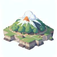 AI generated Isometric 3D Volcano on Island Icon Clip Art Sticker Decoration Simple Background photo