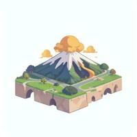 AI generated Isometric 3D Volcano on Island Icon Clip Art Sticker Decoration Simple Background photo