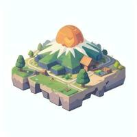 AI generated Isometric 3D Volcano on Island Icon Clip Art Sticker Decoration Simple Background photo