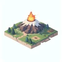 AI generated Isometric 3D Volcano on Island Icon Clip Art Sticker Decoration Simple Background photo