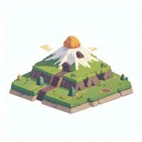 AI generated Isometric 3D Volcano on Island Icon Clip Art Sticker Decoration Simple Background photo