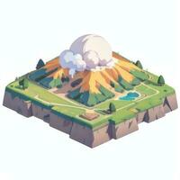 AI generated Isometric 3D Volcano on Island Icon Clip Art Sticker Decoration Simple Background photo