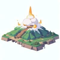 AI generated Isometric 3D Volcano on Island Icon Clip Art Sticker Decoration Simple Background photo
