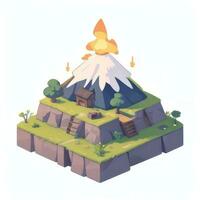 AI generated Isometric 3D Volcano on Island Icon Clip Art Sticker Decoration Simple Background photo