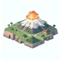 AI generated Isometric 3D Volcano on Island Icon Clip Art Sticker Decoration Simple Background photo