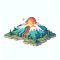AI generated Isometric 3D Volcano on Island Icon Clip Art Sticker Decoration Simple Background photo