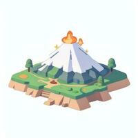 AI generated Isometric 3D Volcano on Island Icon Clip Art Sticker Decoration Simple Background photo
