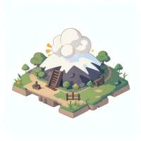 AI generated Isometric 3D Volcano on Island Icon Clip Art Sticker Decoration Simple Background photo