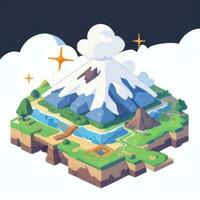 AI generated Isometric 3D Volcano on Island Icon Clip Art Sticker Decoration Simple Background photo