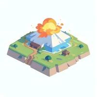 AI generated Isometric 3D Volcano on Island Icon Clip Art Sticker Decoration Simple Background photo