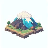 AI generated Isometric 3D Volcano on Island Icon Clip Art Sticker Decoration Simple Background photo