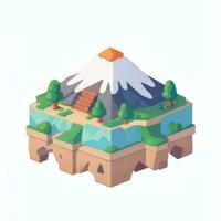 AI generated Isometric 3D Volcano on Island Icon Clip Art Sticker Decoration Simple Background photo