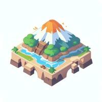 AI generated Isometric 3D Volcano on Island Icon Clip Art Sticker Decoration Simple Background photo