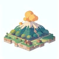 AI generated Isometric 3D Volcano on Island Icon Clip Art Sticker Decoration Simple Background photo