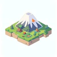 AI generated Isometric 3D Volcano on Island Icon Clip Art Sticker Decoration Simple Background photo