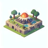 AI generated Isometric 3D Volcano on Island Icon Clip Art Sticker Decoration Simple Background photo