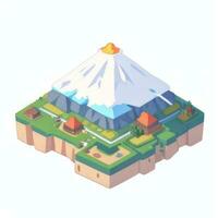 AI generated Isometric 3D Volcano on Island Icon Clip Art Sticker Decoration Simple Background photo