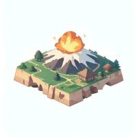 AI generated Isometric 3D Volcano on Island Icon Clip Art Sticker Decoration Simple Background photo