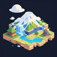 AI generated Isometric 3D Volcano on Island Icon Clip Art Sticker Decoration Simple Background photo