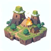 AI generated Isometric 3D Volcano on Island Icon Clip Art Sticker Decoration Simple Background photo