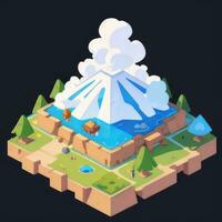 AI generated Isometric 3D Volcano on Island Icon Clip Art Sticker Decoration Simple Background photo