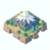 AI generated Isometric 3D Volcano on Island Icon Clip Art Sticker Decoration Simple Background photo