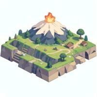 AI generated Isometric 3D Volcano on Island Icon Clip Art Sticker Decoration Simple Background photo