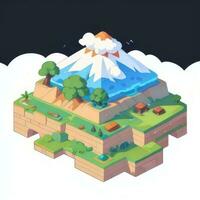 AI generated Isometric 3D Volcano on Island Icon Clip Art Sticker Decoration Simple Background photo