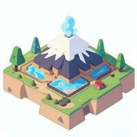 AI generated Isometric 3D Volcano on Island Icon Clip Art Sticker Decoration Simple Background photo