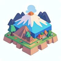 AI generated Isometric 3D Volcano on Island Icon Clip Art Sticker Decoration Simple Background photo