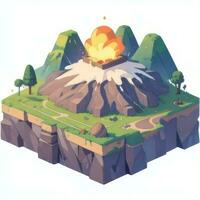 AI generated Isometric 3D Volcano on Island Icon Clip Art Sticker Decoration Simple Background photo