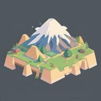 AI generated Isometric 3D Volcano on Island Icon Clip Art Sticker Decoration Simple Background photo