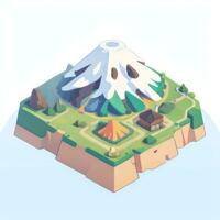 AI generated Isometric 3D Volcano on Island Icon Clip Art Sticker Decoration Simple Background photo