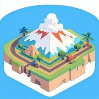 AI generated Isometric 3D Volcano on Island Icon Clip Art Sticker Decoration Simple Background photo