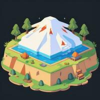 AI generated Isometric 3D Volcano on Island Icon Clip Art Sticker Decoration Simple Background photo