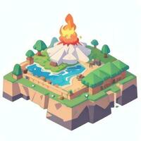 AI generated Isometric 3D Volcano on Island Icon Clip Art Sticker Decoration Simple Background photo