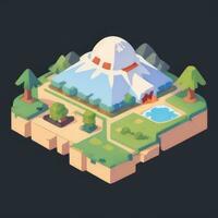 AI generated Isometric 3D Volcano on Island Icon Clip Art Sticker Decoration Simple Background photo