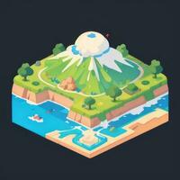 AI generated Isometric 3D Volcano on Island Icon Clip Art Sticker Decoration Simple Background photo