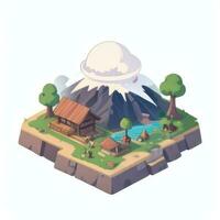 AI generated Isometric 3D Volcano on Island Icon Clip Art Sticker Decoration Simple Background photo