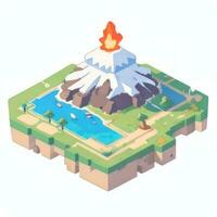 AI generated Isometric 3D Volcano on Island Icon Clip Art Sticker Decoration Simple Background photo