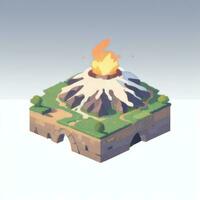 AI generated Isometric 3D Volcano on Island Icon Clip Art Sticker Decoration Simple Background photo