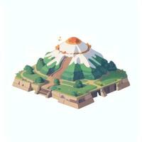 AI generated Isometric 3D Volcano on Island Icon Clip Art Sticker Decoration Simple Background photo