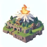 AI generated Isometric 3D Volcano on Island Icon Clip Art Sticker Decoration Simple Background photo