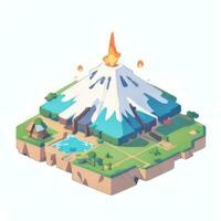AI generated Isometric 3D Volcano on Island Icon Clip Art Sticker Decoration Simple Background photo