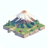 AI generated Isometric 3D Volcano on Island Icon Clip Art Sticker Decoration Simple Background photo