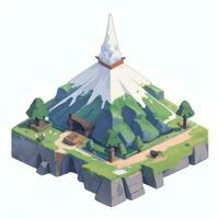 AI generated Isometric 3D Volcano on Island Icon Clip Art Sticker Decoration Simple Background photo
