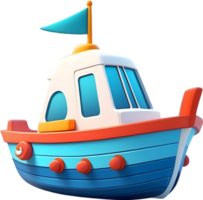ai generato un' cartone animato barca con un' blu e arancia vela png