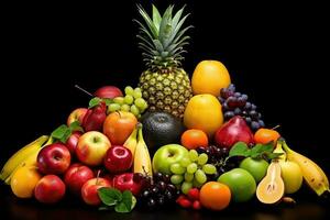 AI generated fruits on the black background photo